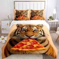 3pcs Tiger Pizza Slice Bedding Set, Suitable for Bedroom Decoration, (Includes 1 Duvet Cover And 2 Pillowcases, Quilt Not Included) yy250822190 200x220cm black