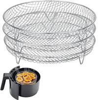 Three Stackable Air Fryer Rack Ovens Racks Food-grade Steel Basket Tray Air Fryer Accessories Kitchen Gadgets Baking Tools Circular gray