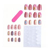 1 Set Summer Ocean Press on Nails Flower Lemon Fish Lobster Seahorse Striped Almond Stick-on Fake Nails Women DIY Manicure Supplies rožinė