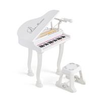 Vaikiškas pianino klaviatūros rinkinys su kėdute ir mikrofonu, 37 klavišai, baltas