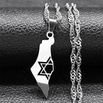 Israel Map Country Pendant Necklace for Women Men Stainless Steel Silver Color Magen Je Star of David Hebrew Chain Jewelry gray