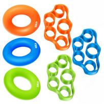 6-Piece Set: Grip Strengthener Finger Exerciser Hand Grip and Pull Strengthener Set for Targeted Strength Building Grip Ring + Resistance Band Set blue