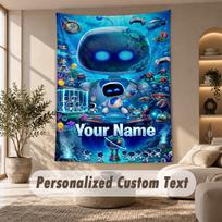 Astro Bot Tapestry, Personalized Custom Text, Wall Hanging Tapestry For Living Room Home Wall Decor 100cmx150cm blue