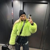 Autumn And Winter Imitation Fur Coat, Street Shot Fox Fur Jacket Short Women'S Fur Top M žalia