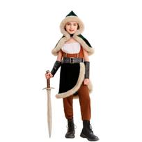 Children's medieval dark Viking female warrior costume, Halloween Christmas costume XS beige
