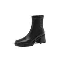 FOREADA Moteriški Ankle Boots, Kvadratinė Nosies Platforma, Blokiniai Aukšti Kulniukai, Užtrauktukas, Trumpas Batai, Lady Madingi Batai, Ruduo Žiema, Ruda Juoda 43 39 juoda