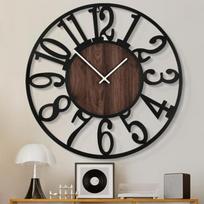Large Wall Clock for Living Room Decor- 32 Decorative Antique Silent Little Ticking Battery Operated Black Metal Wood Clocks fo gray