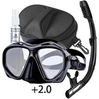 Hyperopia Diving Mask (+2.0 to +5.0)- Farsighted with Tempered Glass Antifog + Snorkel Tube, Gear for Men&Women, gray