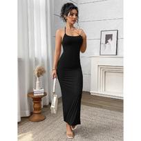 Sexy and alluring dress, slim-fitting and figure-flattering, peach-butt camisole dress, high-end women's summer long dress XL juoda