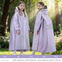 Children's Student Raincoat, Long Style with Full-Body Coverage and Backpack Space, Specifically for Primary School Students, Suitable for Both Boys 4XL violetinė