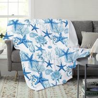Beach Blue Blanket, Ocean Style Shawl, Plush Star-Shaped Seashell and Coral Pattern Lightweight Sofa Bed Decorative Blanket, Suitable for Daily and Ho 100X130CM gray