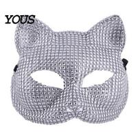 Rhinestone Halloween Mask Full Mask, Sparkling Skull And Cat Face Dazzling Theme Dance Accessory Adjustable Elastic Straps Costume for Carnival C gray