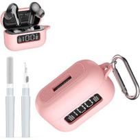 for TOZ0 NC3 Earbuds(2024) Case Cover with Cleaner kit, Silicone Protective Battery Display Visible Design Cover for TOZO Hybrid Active Noise rožinė