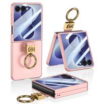 Luxury Finger Ring Phone Case for Samsung Galaxy Z Flip 8 Flip8 Glass Screen Protector Solid Color Frosted Anti Fall Back Cover Galaxy Z Flip 8 rožinė