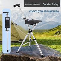Lightweight Non-slip Folding Cane Stool for Seniors - Dual Function Walking Stick & Seat for Travel mėlyna