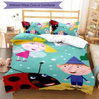 3 vnt. Benas ir Holis: Mažoji karalystė rašto patalynės komplektas, antklodės užvalkalų komplektas apima antklodės užvalkalą ir pagalvių užvalkalus, puiki visų sezonų miegamojo puošmena ir dovana 140cmx200cm