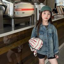 Kids Girls Retro Washed Denim Jacket Loose Turn Down Collar Casual Fall Outerwear 170cm mėlyna