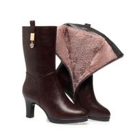 Fashion Sweet Moteriški ilgaauliai apvalios nosies stori kulniukai 7 cm platforma 1,5 cm dekoracija didelis dydis 35-41 Fashion Bota šilti stori moteriški batai 38 ruda
