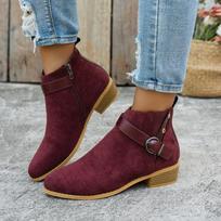 Block Heel Short-thigh Boots Women's Fashion Round Toe Suede Metal Buckle Anti-slip Wear-resistant Kitten Heels 43 vyno raudonos spalvos