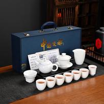 High-end light luxury suet jade kung fu tea set, a complete set of white porcelain ceramics Dehua gold-painted high-end high-value blue