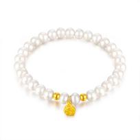 Children's Pearl & Lotus Pod Elastic Bracelet with Gold Beads Adjustable Elastic Cord white