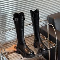 Woman Knee High Boots Platform Thigh High Boots Fashion Chunky Heels 2026 Autumn Winter Round Toe Zipper Long Motorcycle Botas 35 juoda