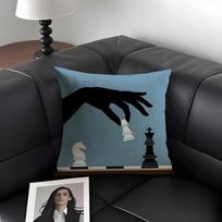 Chess Cool Cushion Cover Natural Linen Organic Fabric DoubleSided Printing Sofa Home Decor Gift Pillow Case 30x30cm gray