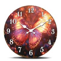 Glowing Butterfly Wall Clock, Fantasy Insect Art Decorative Clock, Sparkling Wing Design Wall Watch for Enchanted Garden-Themed 10 inch pink