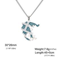 EUEAVAN Drip Oil Greece Map Pendants Necklaces 2026 Stainless Steel Gold Silver Color Fashion Greek Flag Patriotic Jewelry Gifts white