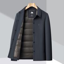 Vyriška žieminė vadovo atlapų striukė su nuimamu žąsų pūkų pamušalu šaltam orui 4XL gray