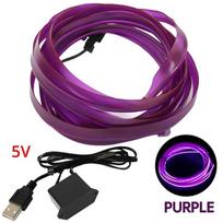 Wireless Automotive LED Ambient Light Strip, USB Powered Cold Light Interior Decor, No Wiring Needed for Car Center Control & Door Atmosphere Lighting USB port&3M violetinė