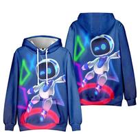 Astro Bot Neon Color Ring 3D Printed Hoodie, Cartoon Space Robot Pullover Hooded Sweatshirt for Gamers 4XL blue