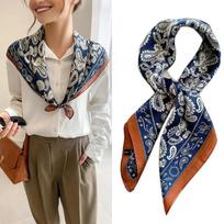 Simple 70Cm Silk Square Scarves Women Satin Bandana Print Scarf Head Band Lady Hair Shawl Wrap Neckerchief as the picture gray