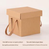 Retro kraft popieriaus dovanų dėžutė su gofruotu dangteliu 15x15x15 cm beige