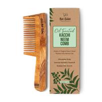 Nat Habit Kacchi Neem Wooden Comb, Soaked In 13 Herbs Neem & Sesame Oil For Multi-Actions - Detangling, Frizz Control & Shine, Suited for All Hair brown