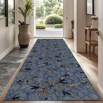 Blue Floral Area Rug Vintage Botanical Pattern Runner for Hallway Kitchen Non-Slip 80X160CM (2.6X5.3FT
