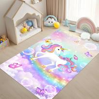 Rainbow Unicorn Fantasy Area Rug, Pastel Butterfly Non-Slip Play Mat, Decorative Floor Carpet for Nursery Playroom Girls Room 40x120cm
