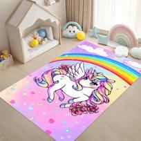 Rainbow Unicorn Fantasy Area Rug, Pastel Butterfly Non-Slip Play Mat, Decorative Floor Carpet for Nursery Playroom Girls Room 60x90cm