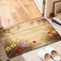 1Pcs Anti Fatigue Kitchen Rugs Light Wood Floral Border Print Waterproof Non Slip Thick Cushioned Mat 50*80cm beige