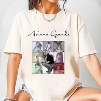 Ariana Grande Pattern Summer T shirt Women Men Ariana Grande 2026 Tour Retro 90s Cotton Short Sleeve Streetwear Shirt 140 gray