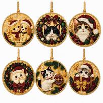 6PCS Christmas Theme Christmas Wooden Ornament Natural Wood Various Festive Shape Diamond Painting Kit Hanging Cord