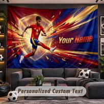 Sieninis gobelenas Individualus pavadinimas Lamine Yamal raštas Personalizuotas spausdintas audinys Sienų dekoras 130cmx150cm