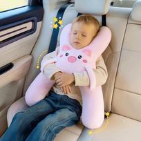 Automobilinė miela animacinio filmuko pagalvė, tvirtinama automobilyje, vaikiška miego pagalvė, nuimama, patogi, kvėpuojanti atrama galvai, juosmens atrama rožinė