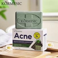 KORMESIC 3% Salicylic Acid Acne Clearing Soap 100g, Charcoal Deep Purifying Pores, Control Oil & Tighten Pores Facial Body Soap 100g gray
