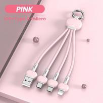 3 viename USB tipo C laidas, skirtas iPhone 13 12 11 XS X XR 3in1 2in1 USB kabelis Įkroviklis Micro USB Type C laidas, skirtas Xiaomi Redmi 13cm rožinė