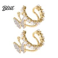 Minimalist Ear Adornments Butterfly Cuffs Non Piercing Corrector Clips Rhinestone auksinė