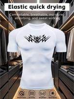 Mens Grey Compression Short Sleeve T-Shirt Black Tribal Abstract Graphic Elastic Quick Dry Breathable Gym Workout And MMA Athletic Top 3XL balta