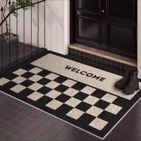 Household Light Luxury Checkerboard Grid Silk Ring Floor Mat, Which Can Be Cut Into Home Wear-Resistant Door Mat Pvc Soil Rubbing Non-Slip Foot Pad 40*60cm gray