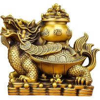 Brass Dragon Turtle with Treasure Basin Feng Shui Statue – Chinese Wealth & Protection Figurine for Entryway, Home Office Desk or Shelf Decor, Gift beige