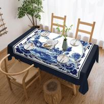 DUTCH BLUE DELFT Vintage Windmill And Bridge Print Rectangular Tablecloth Oilproof Table Cover for Dining Events Table Cloth 137x183cm gray